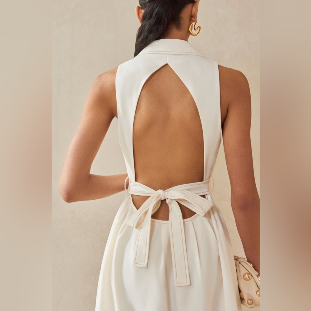 NWT $528 Cult Gaia Bella Tie-Detailed Twill Midi Shirt Dress In White - Picture 5 of 16